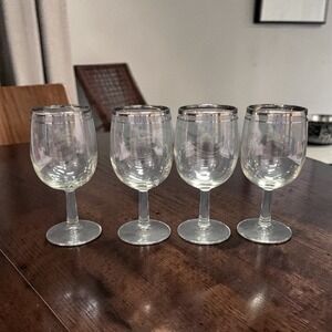 Platinum Rimmed‎ Wine Glasses, Set of 4, Replacement Stemware, Vintage Drinkware